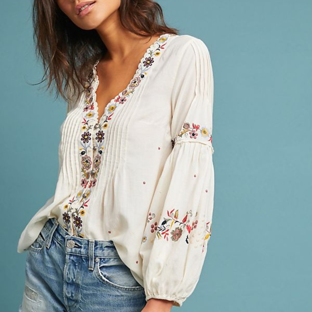 Vanessa Virginia Carthage Embroidered Peasant Top